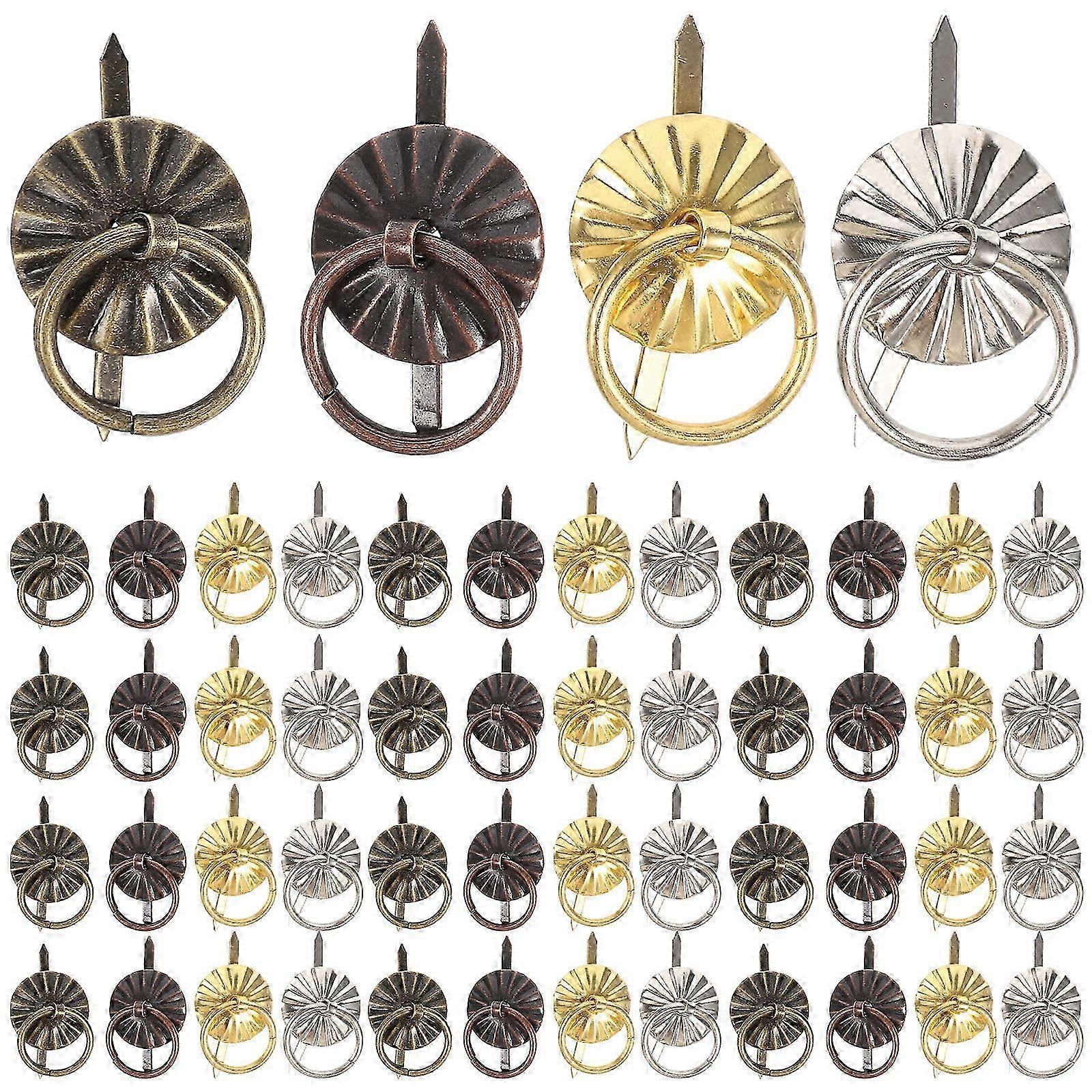 40pcs Metal Brad Fasteners with Pull Rings Mini Drawer Pulling Knobs DIY Accessories