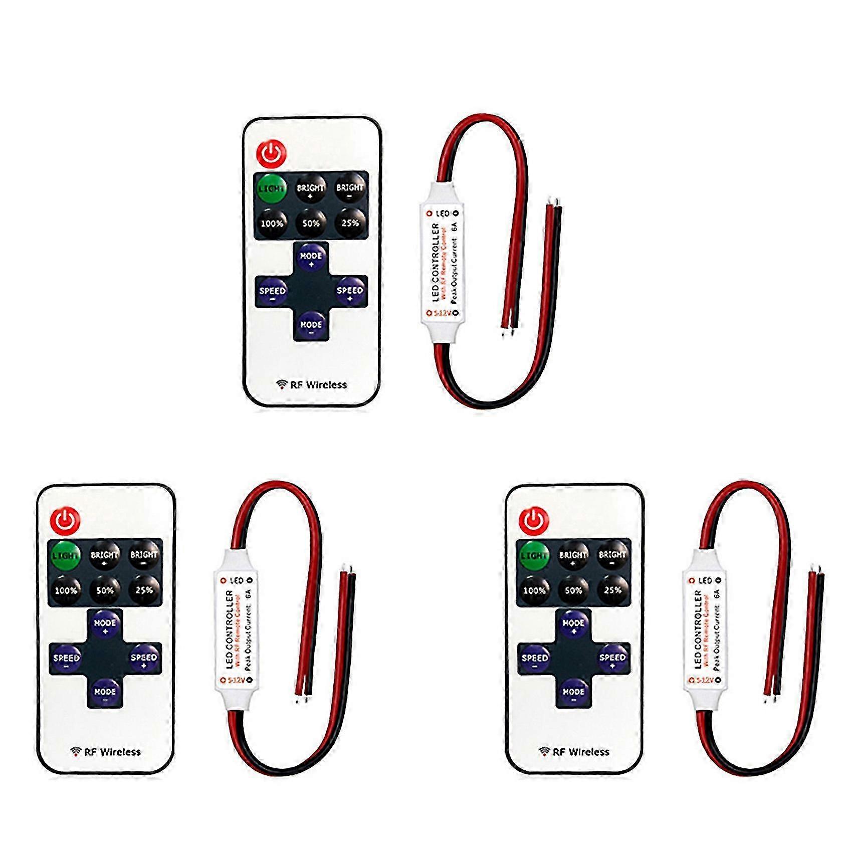 3X 11 Key RF Mini Wireless Remote Controller compatible with Single Color LED Strip Lights Wireless Switch Control Dimmer