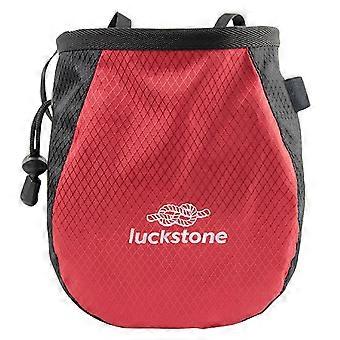 LUCKSTONE Climbing Chalk Bag with Drawstring Closure, Bouldering Bag Bucket Waterproof Surface, Belt Clip Adjustable Sling Red