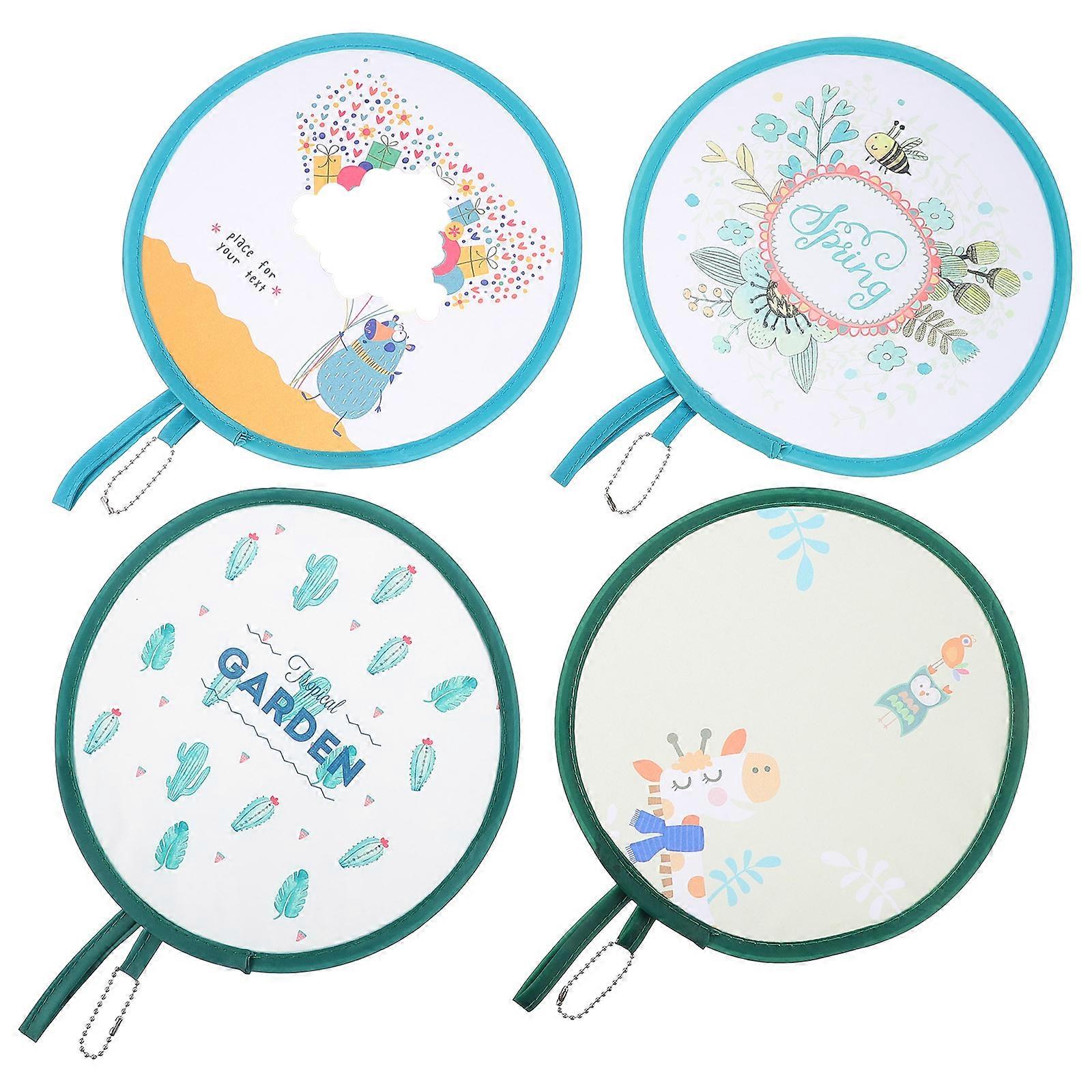 Foldable Mini Circular Fan for Performance Use 4Pcs Cartoon Style