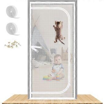 Reinforced Cat Screen Door, 90X210CM Heavy Duty Pets Proof Screen Door with Bilateral Zipper, Prevent Dogs Cats Running Out from Home, Bedroom, Living