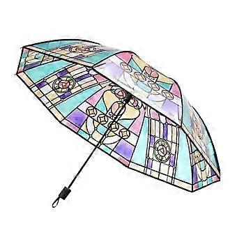 Windproof Travel Umbrella, Clear Umbrella Auto Open Close, 8Rib Stained Glass Canopy