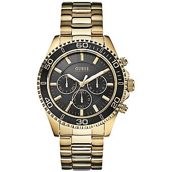 Gjett menn kvarts analog mann klokke med W0170G2 gullbelagt rustfritt stål armbånd