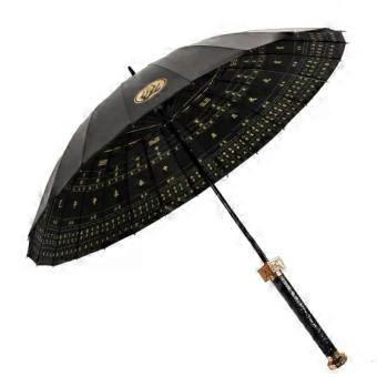 Automatic Sword Handle Umbrella, 24 Rib Windproof Black Umbrella with Eight Trigrams Pattern and UV Block