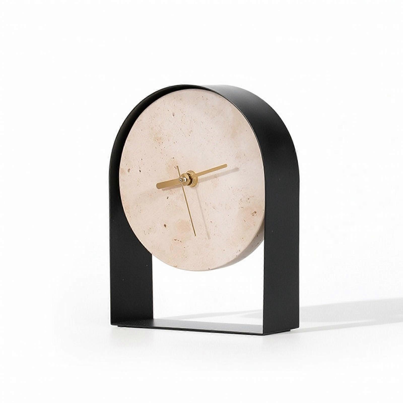 Arch Frame Desktop Clock Decorative Travertine Stone Clock Face Minimalist