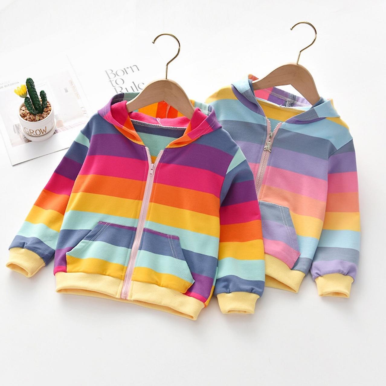 Felpa con cappuccio Manica lunga Rainbow Jumper Top Casual Zip Felpe con cappuccio Bambini con cappuccio Ragazza