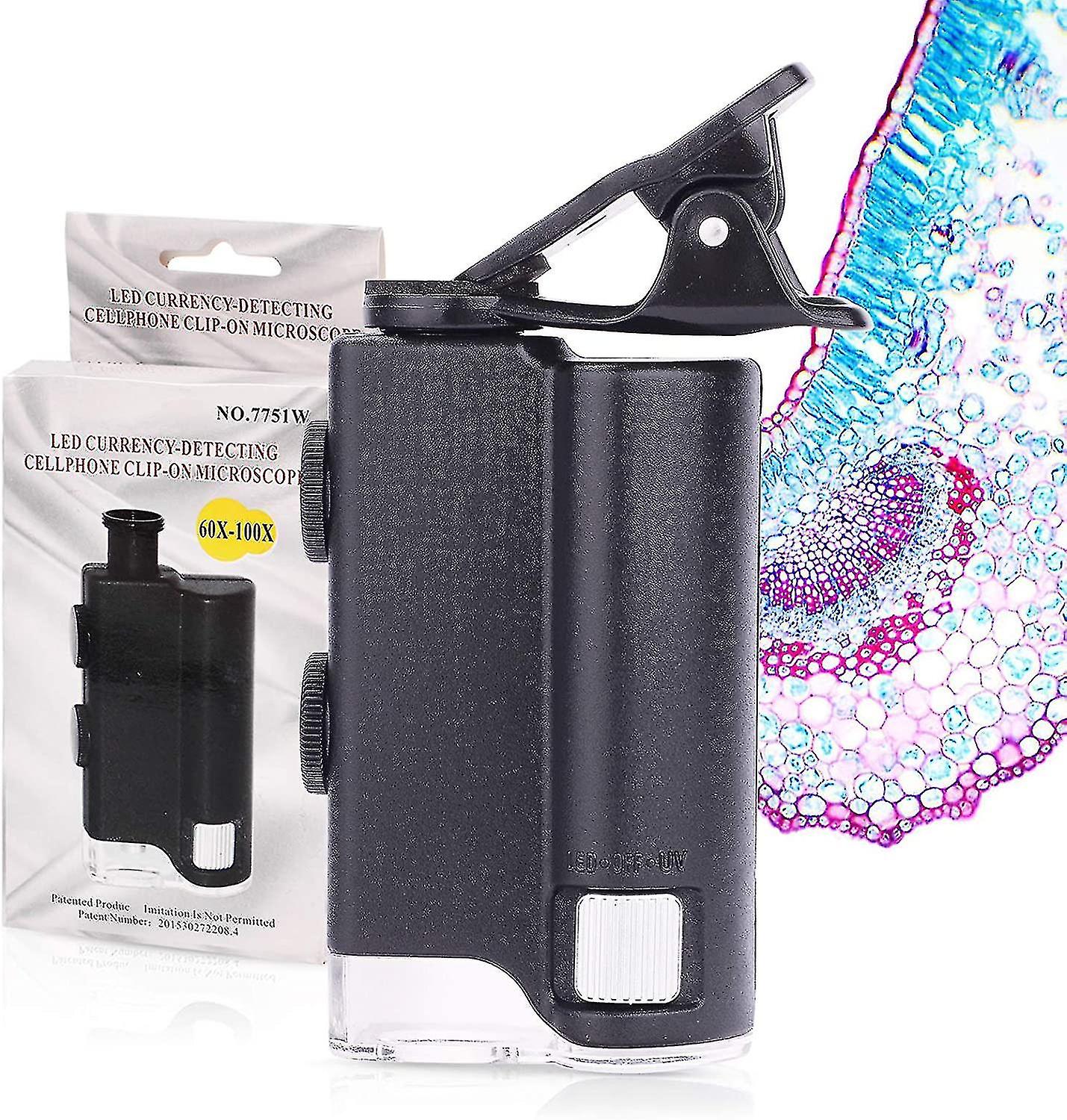 60x-100x Pocket Microscope, Portable Mini Microscope With Led, Uv Light,