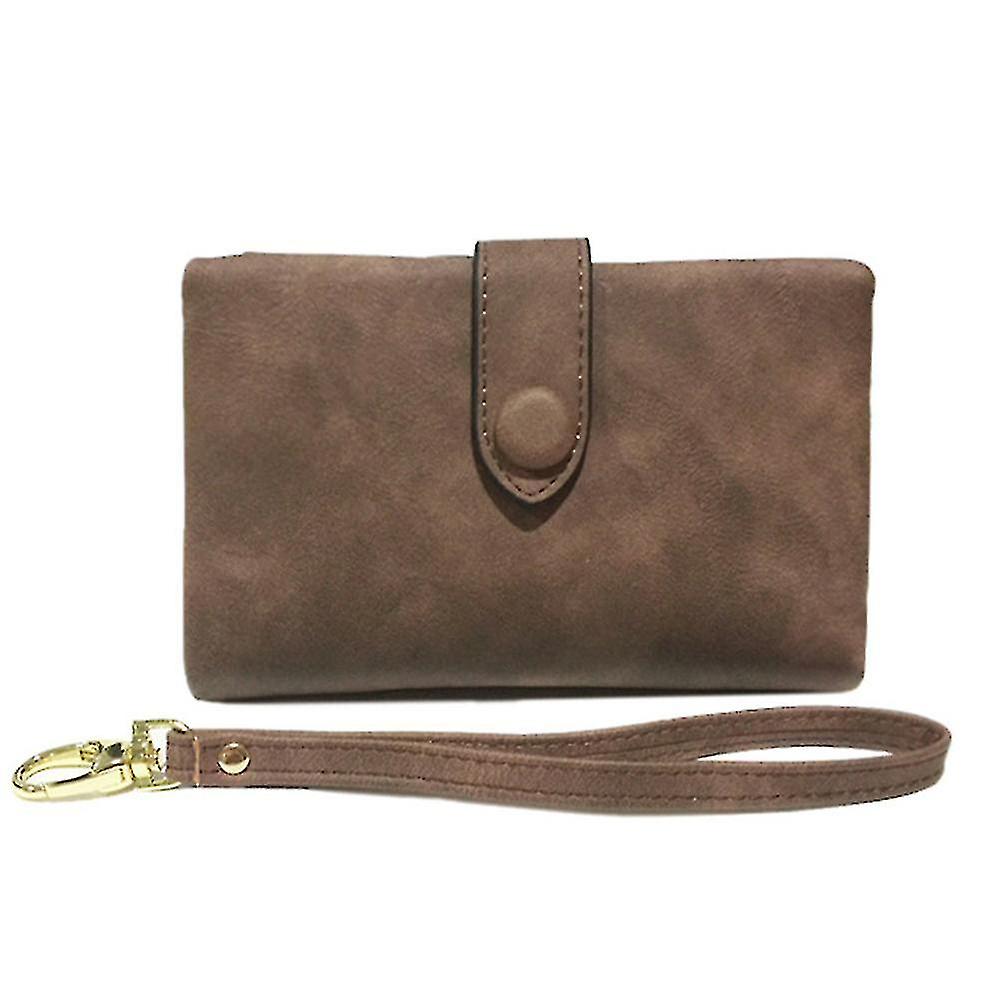 Small Trifold Leather Wallet For Women Multi-slots Pu Purse With Wrist Strap