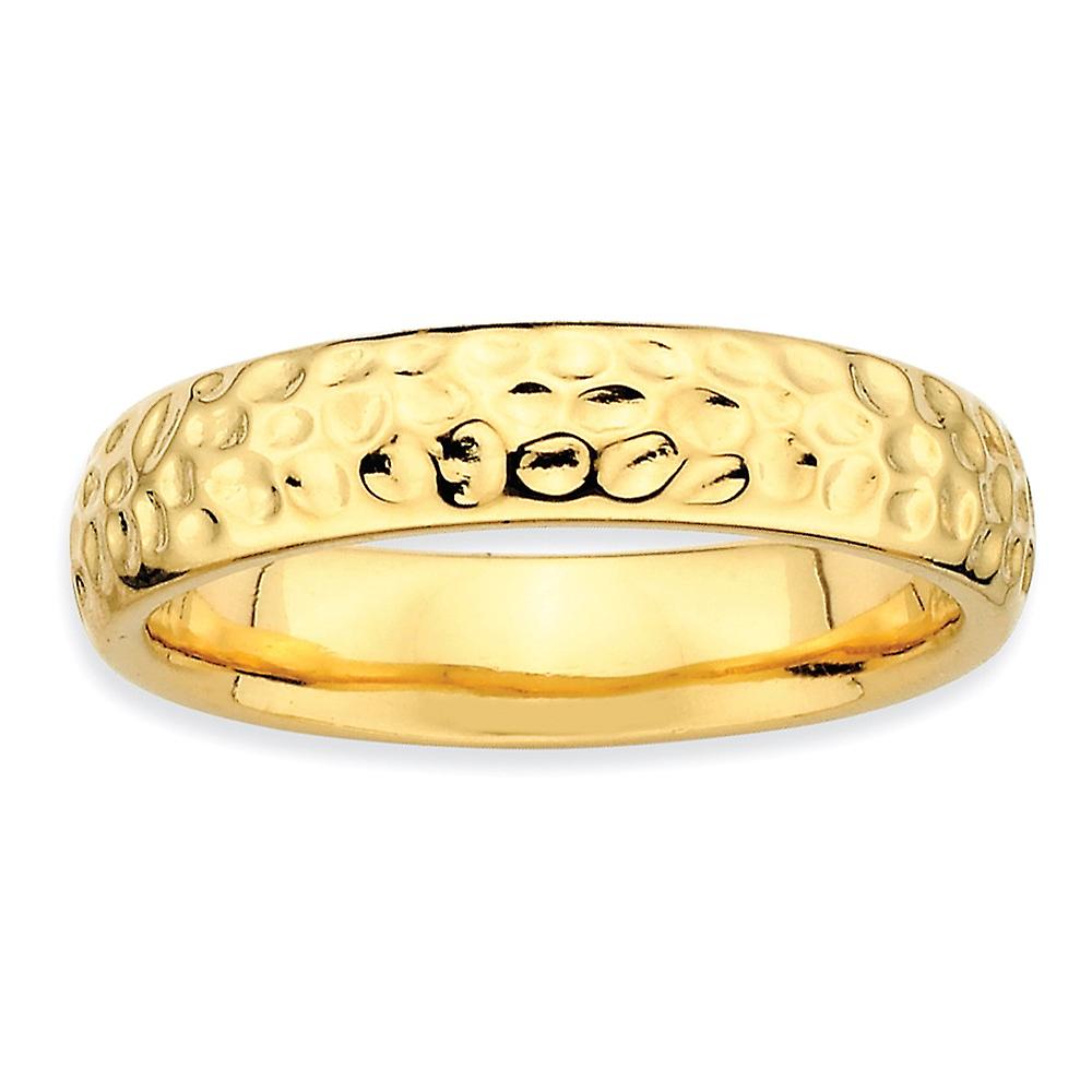 925 Sterling Silver Polished Patterned Stackable Gold Plated Ring-Stackable-Ring for Women - Ring Size: 5 to 10