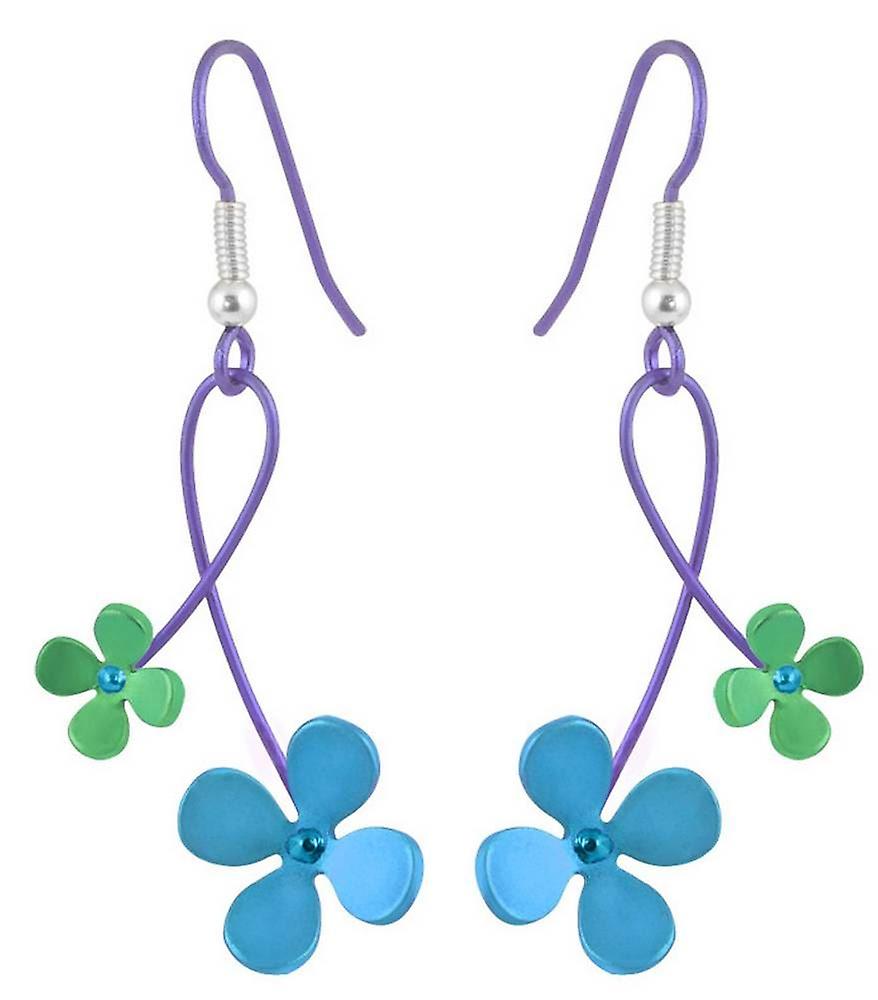 Ti2 Titanium 30mm Double Drop Four Petal Flower Earrings - Green