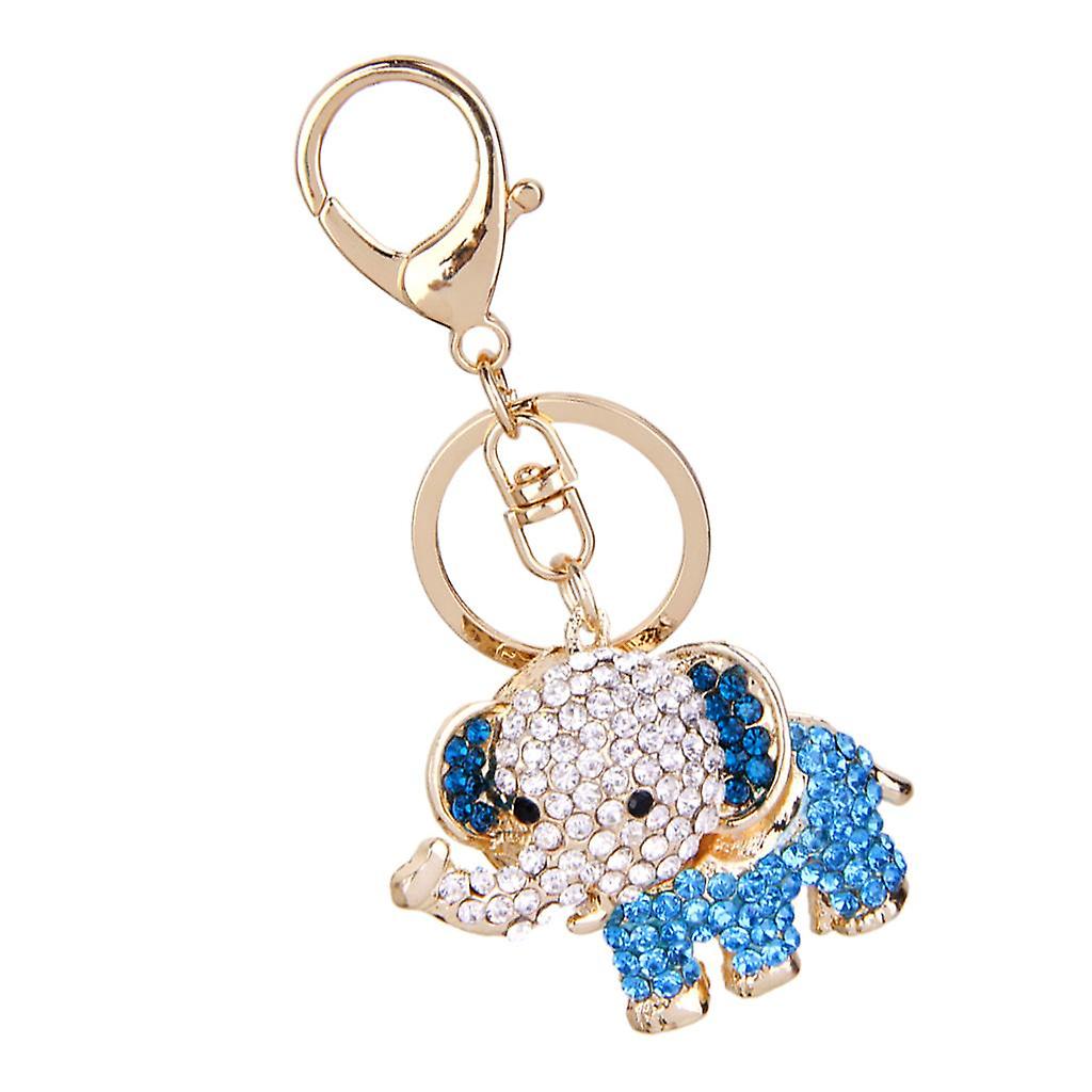 Crystal Elephant Charm Keyring - Blue
