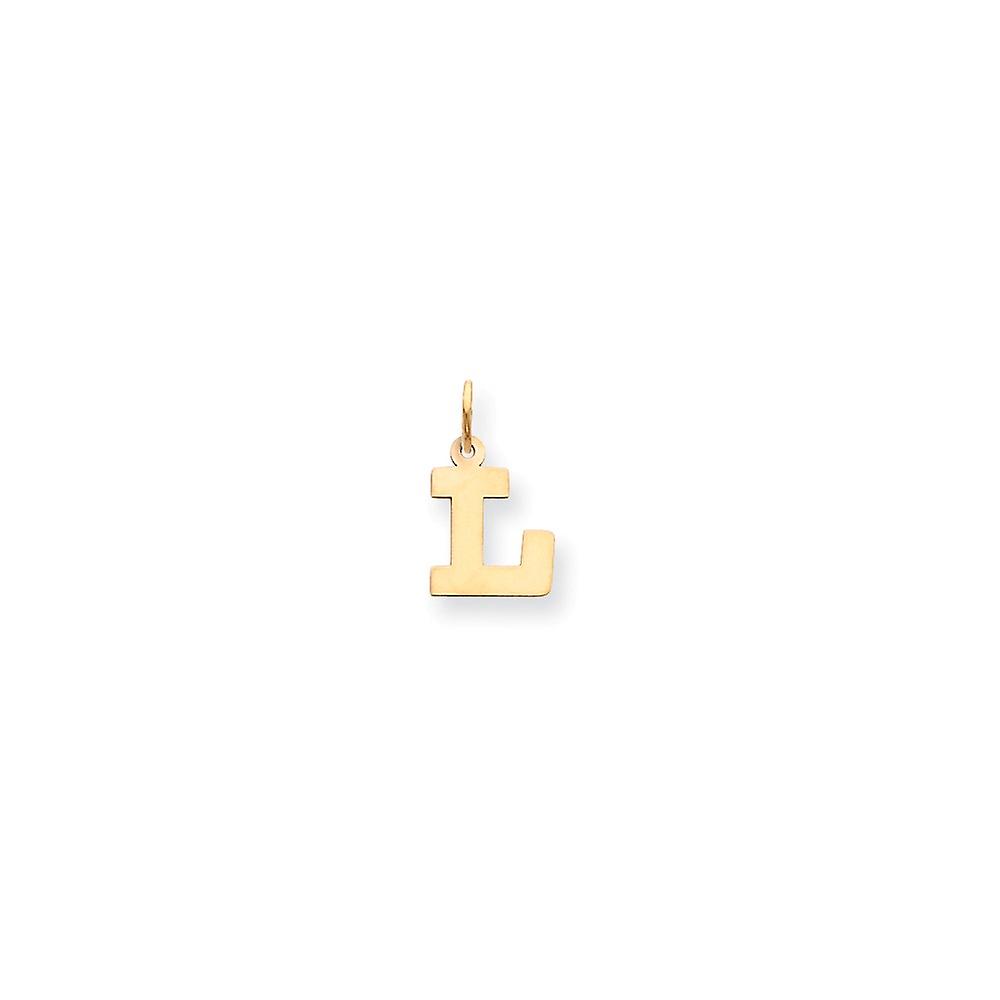 14k Yellow Gold Solid Polished Laser cut Small Block Intial L Charm Pendant Necklace for Women