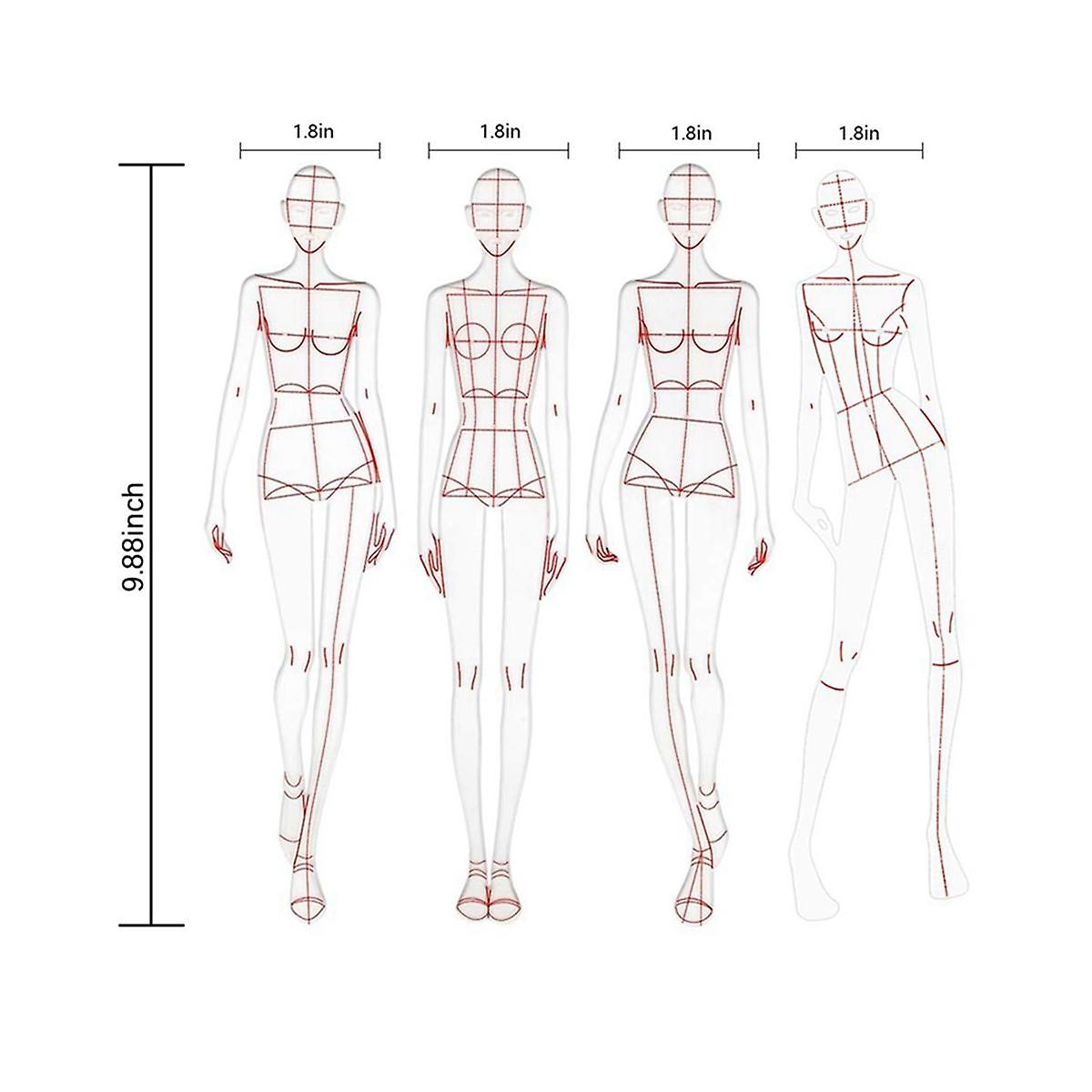Jpdisdd Skizzenmuster Illustrationslineal Lineal Nähen Humanoide Muster Kleidung Design Messung, Kombination