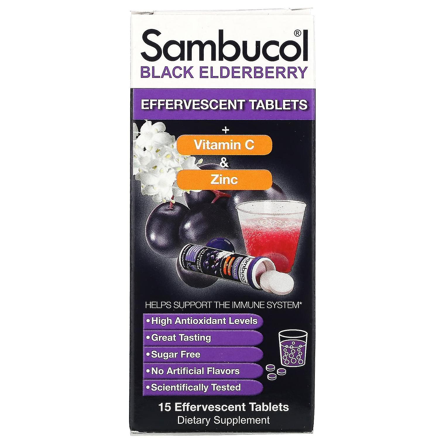 Sambucol, Black Elderberry + Vitamin C & Zinc, 15 Effervescent Tablets