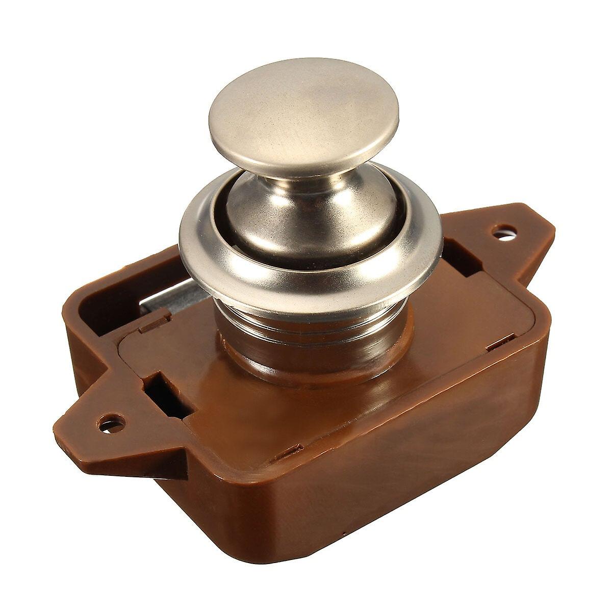 Push Button Drawer Cupboard Door Latch Lock Caravan Motorhome Cabinet Brown Knob