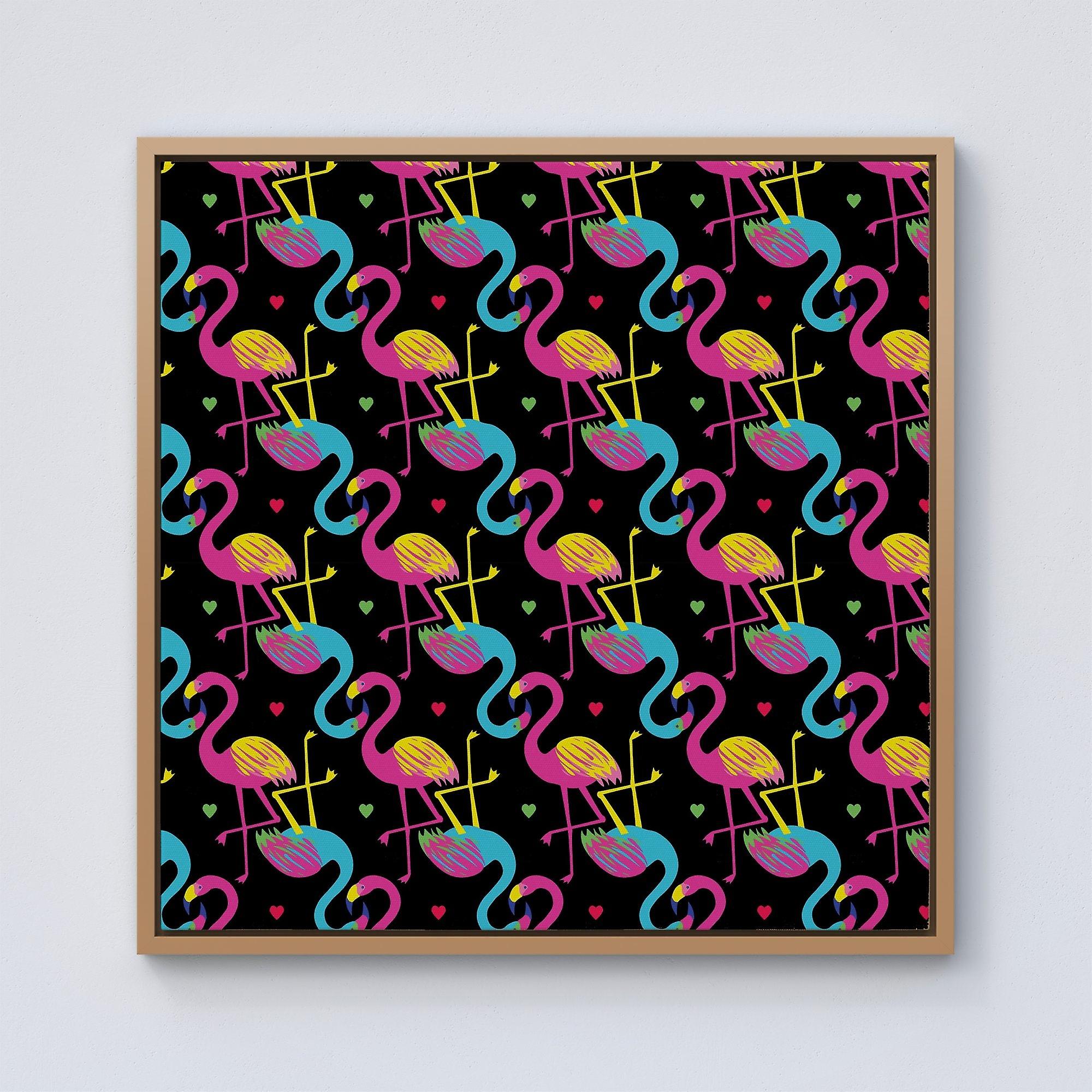 Vivid Flamingo Pattern Framed Canvas