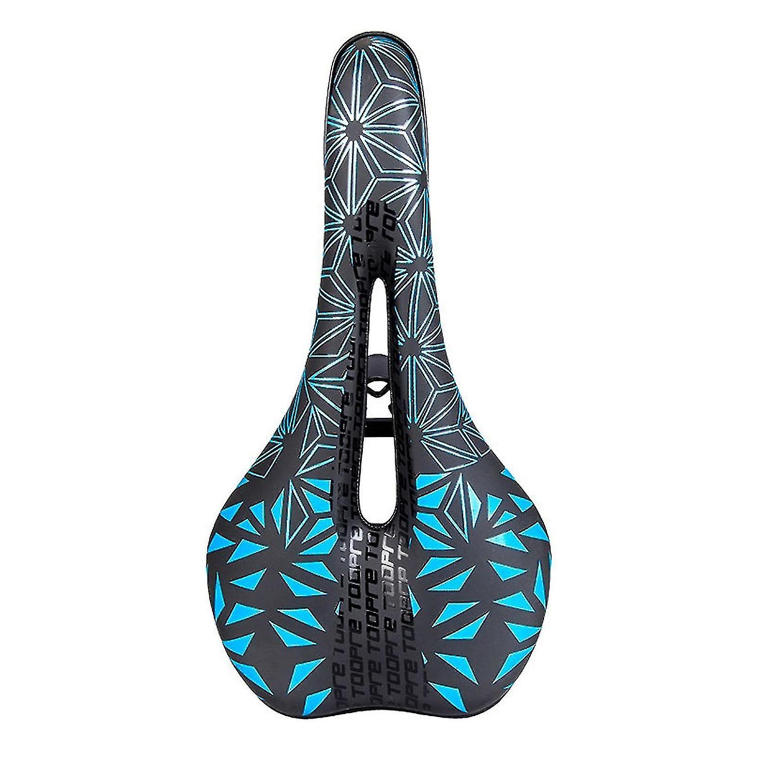 Hollow Bicycle Saddle Good Filling Shockproof Geometric Pattern Bike Seat For Mtb（Blue）