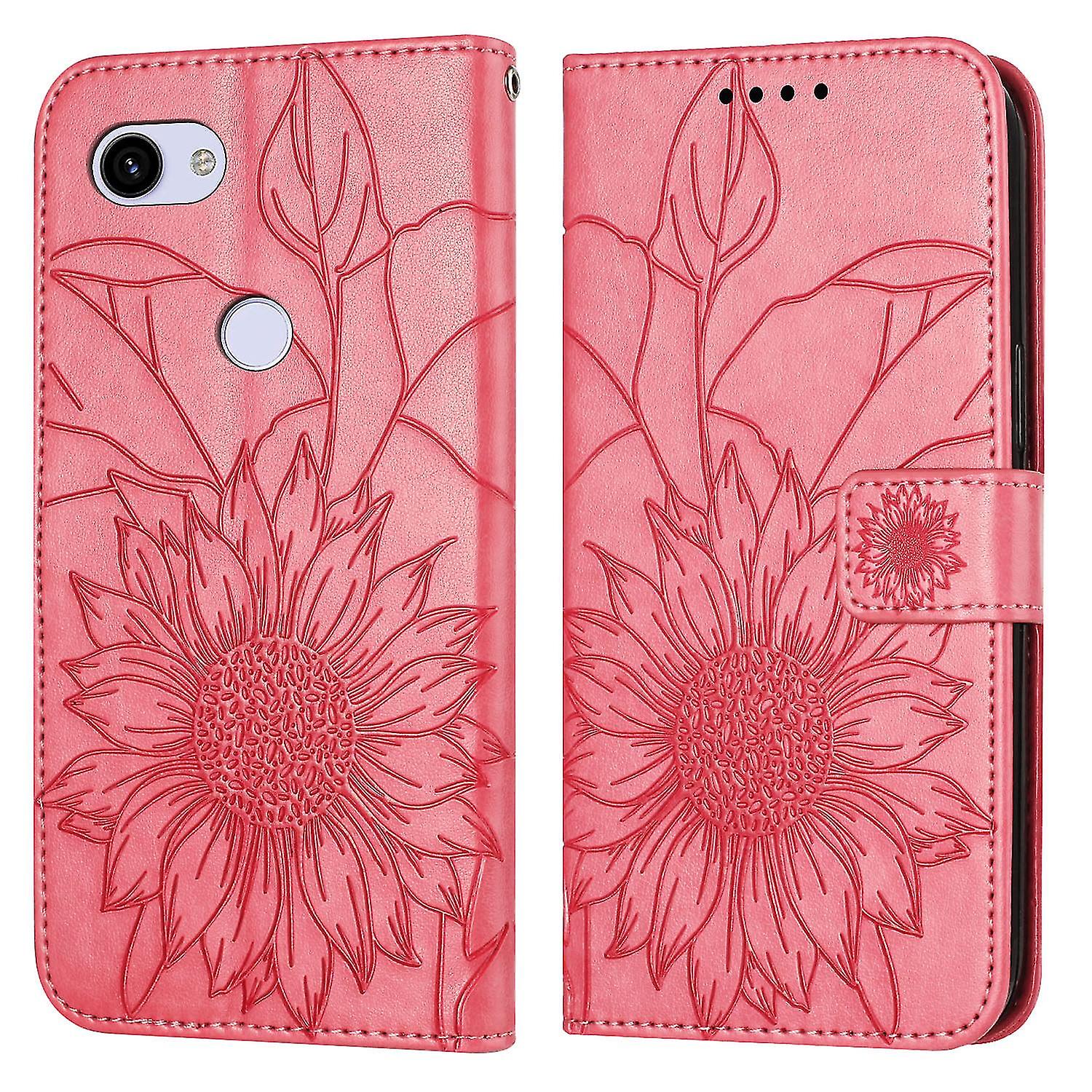 Sunflower Engraved Wallet Style Flip Case For Google Pixel 3a Xl Multi-functionality Elegance Full Protection Cover