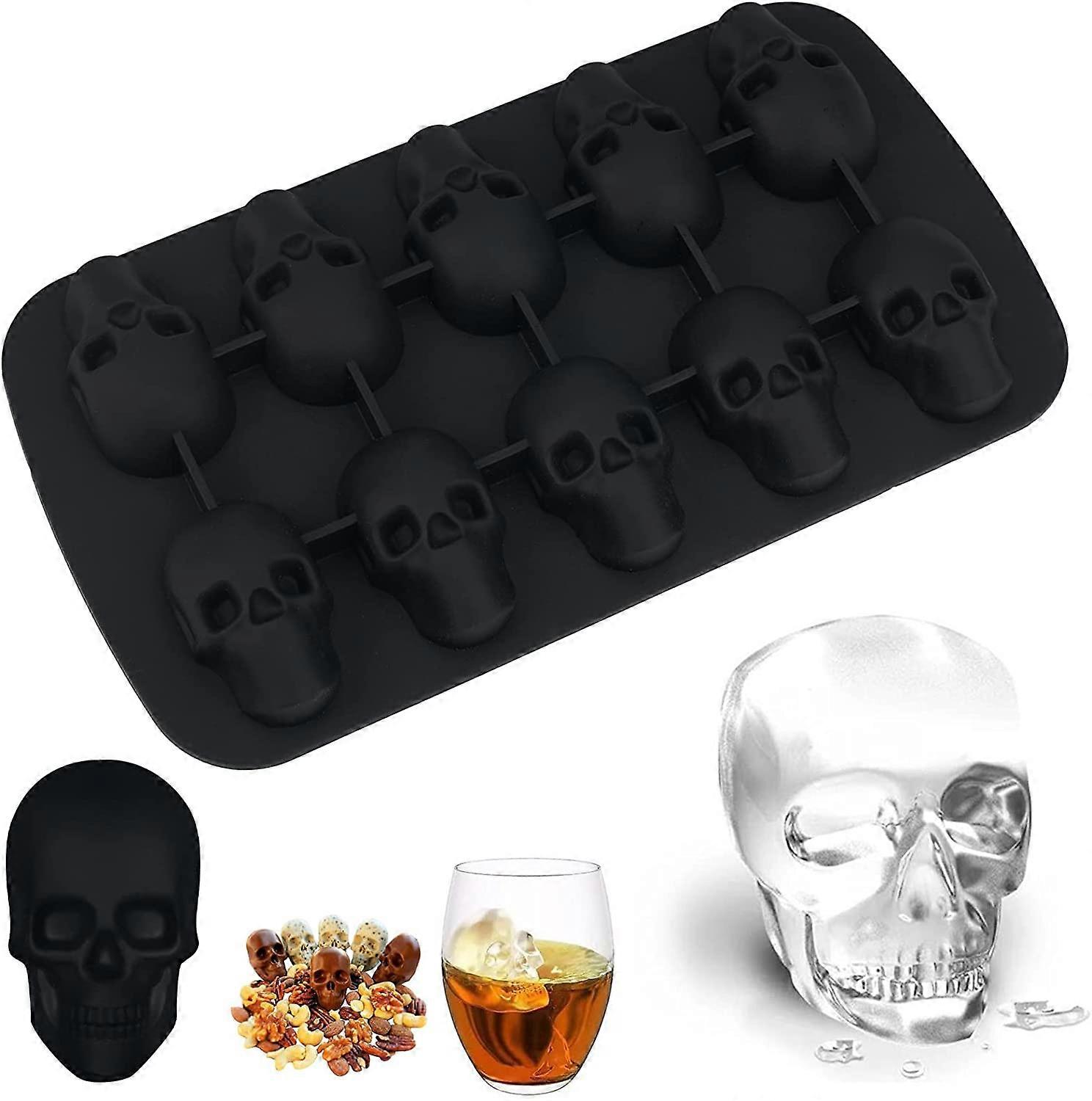 Skull Silicone Ice Cube Tray, Skull Shaped Black BPA Free Ice Cube for 10 Skulls, Square Ice Cube Trays Easy to Remove
