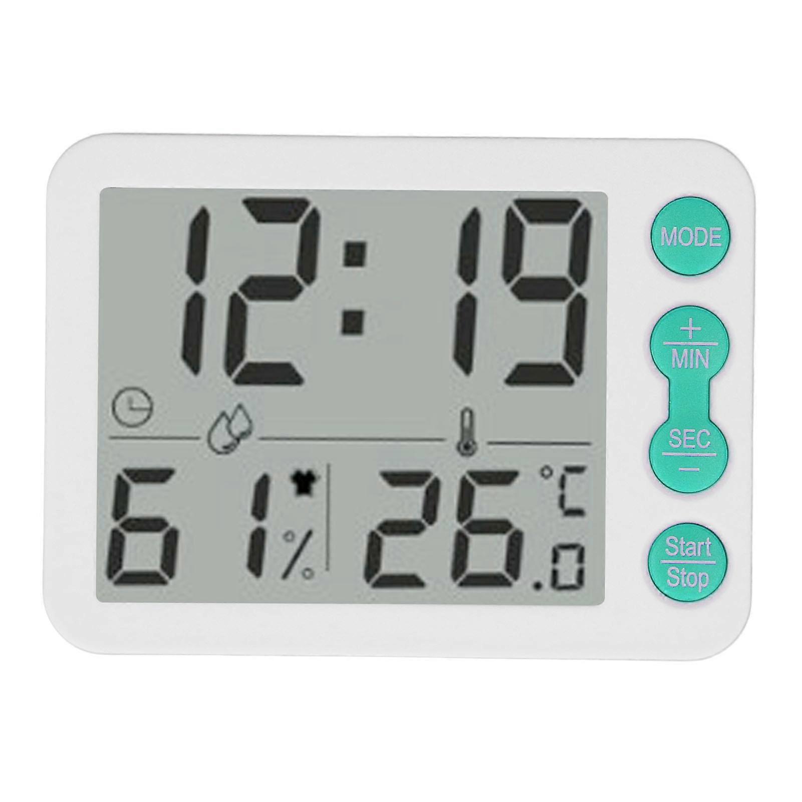 Indoor Digital Temperature Humidity Meter Multifunctional Electronic Thermometer Hygrometer with Alarm Clock Function White Green Key