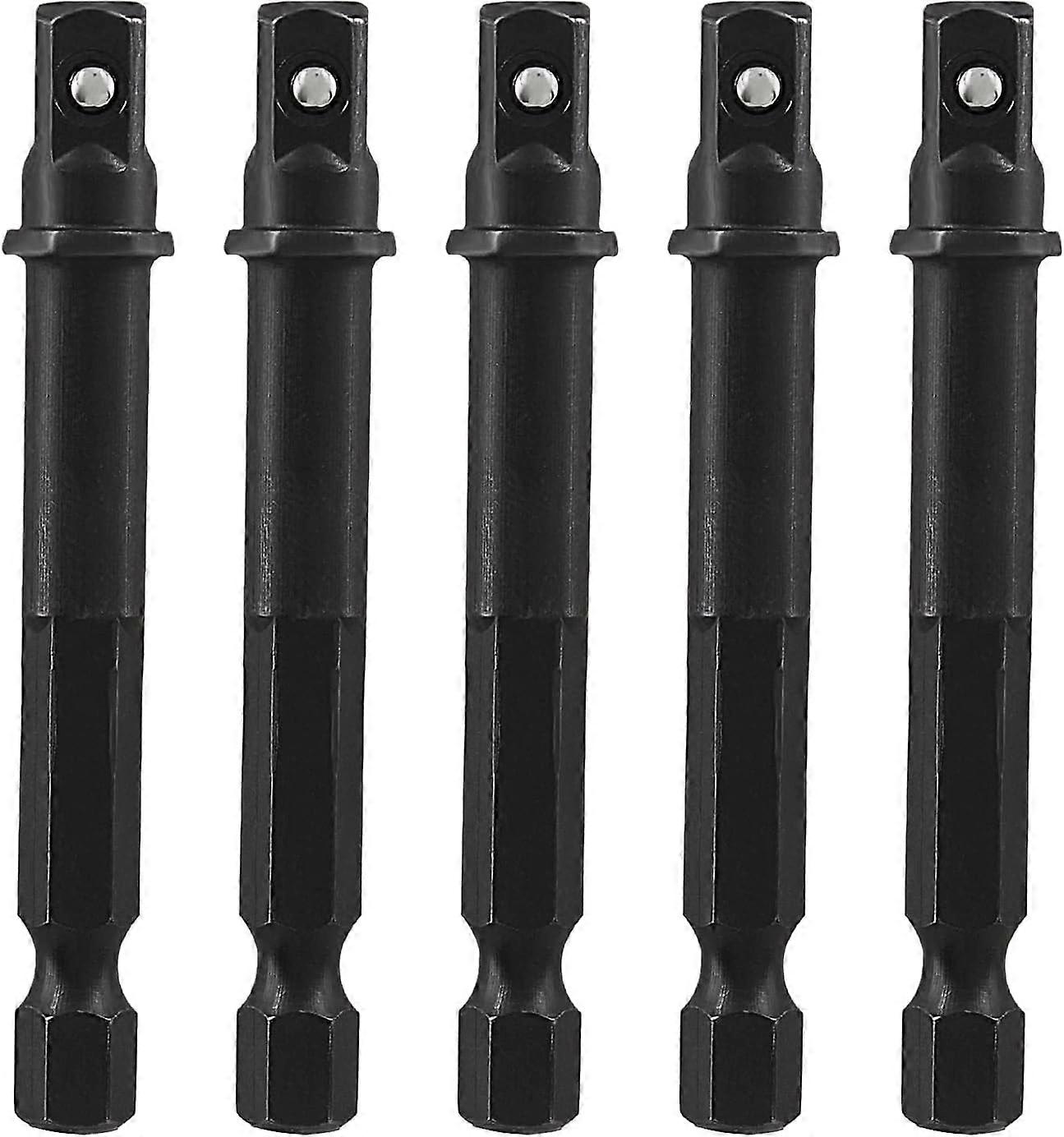 Square Socket Bit Adapter, 5 Pcs 1/4 Hex Impact Socket Extension Socket Driver Bits Set Impact Socket Adapter for Automotive DIY Drills(1/4 Hex Shank,