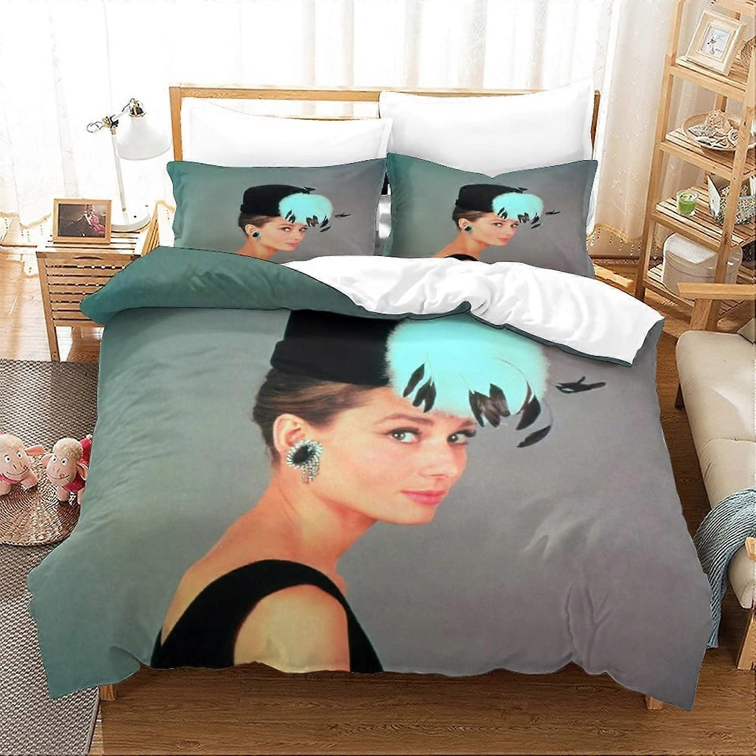 Audrey Hepburn Skådespelerska Sängkläder Set Påslakan Romersk Semester Tema Täcke Täcke Andas Mikrofiber King 135 * 200 CM