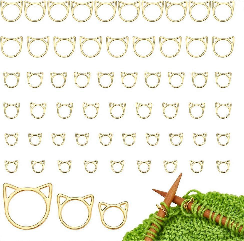 60Pcs 3 Sizes Cat's Head Stitch Marker Rings Alloy Loop Stitch Marker Knitting Stitch Counter Stitch Ring Markers with Plastic Storage Box for Knittin