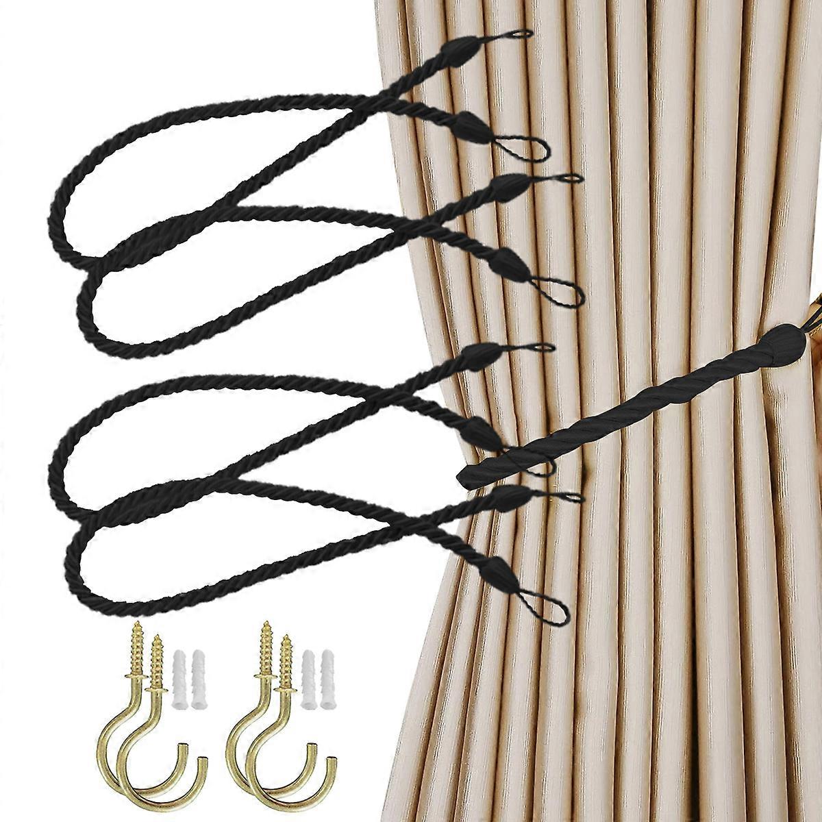 2 Pairs Curtain Tiebacks Ropes Tie-Backs, Handmade Curtain Holdbacks Rope Belt Curtain Tie Curtain Tiebacks with 4 Metal Screw Hooks