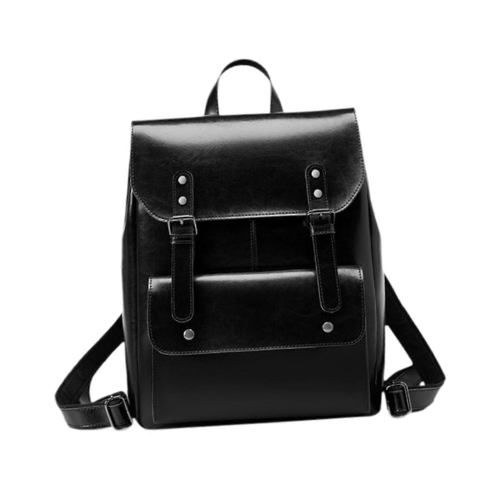 Sac à dos en cuir PU Sac à dos Retro Design Sac à dos de voyage portable décontracté Noir