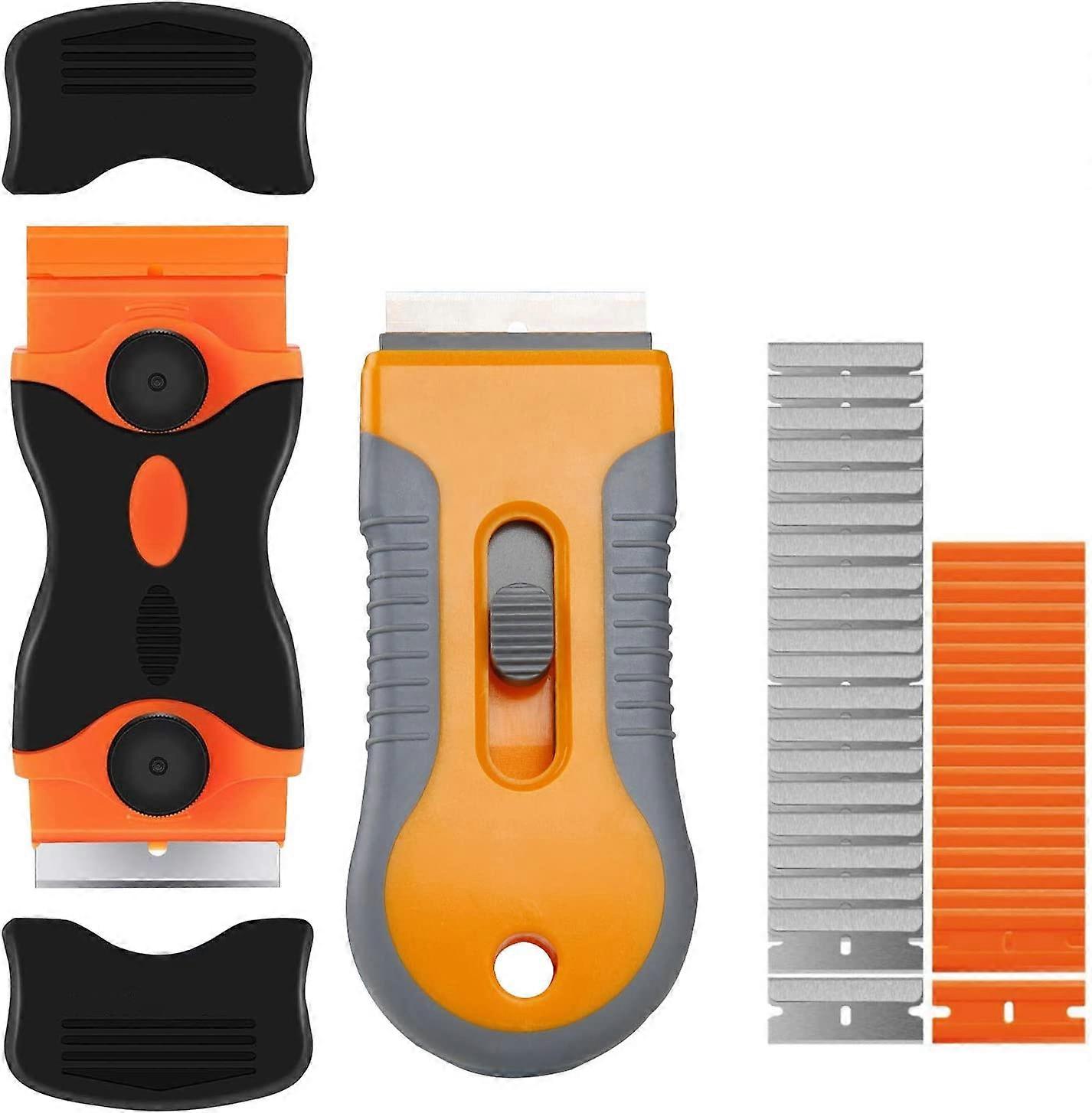 Razor Blade Scraper, Retractable Razor Blades Scraper and Double Edge Scraper Tool Set with 40 Extra Replaceable Blades for Removing Window Glass Labe