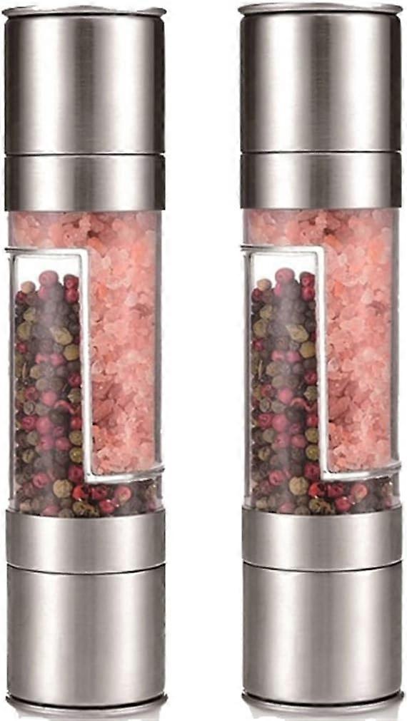 2-in-1 salt and pepper mill with adjustable double-layer grinding in stainless steel with double head