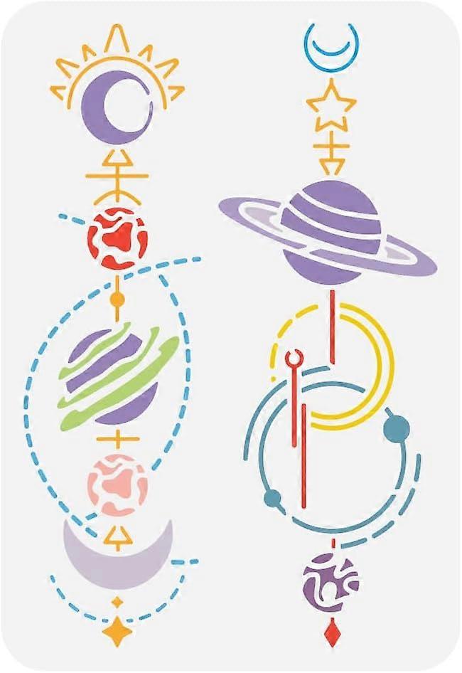 Planet Painting Stencil 8.3x11.7inch Reusable Solar System Pattern Drawing Template DIY Art Mystical Celestial Planet Decoration Stencil for Painting