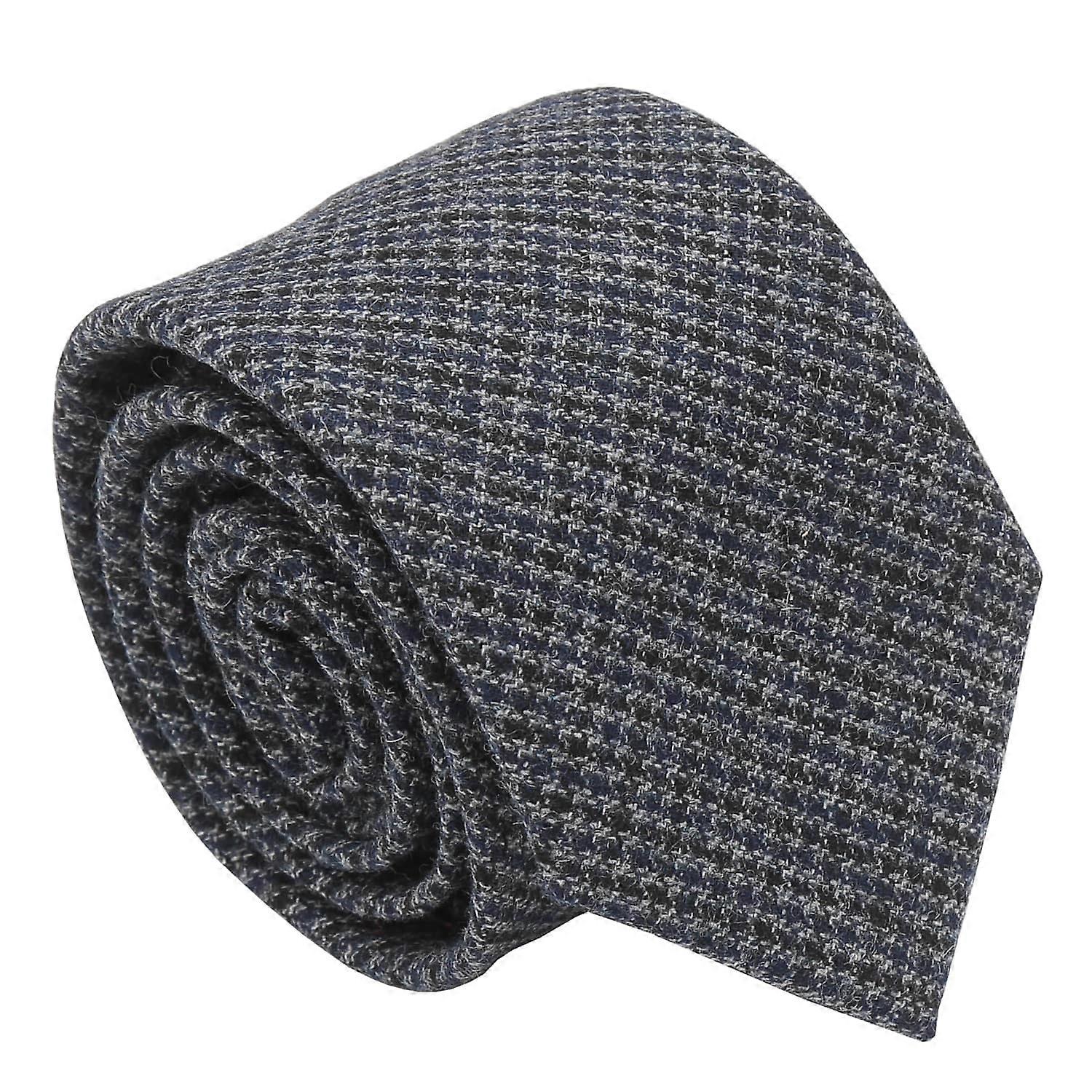 Navy Blue Tweed Houndstooth Slim Tie