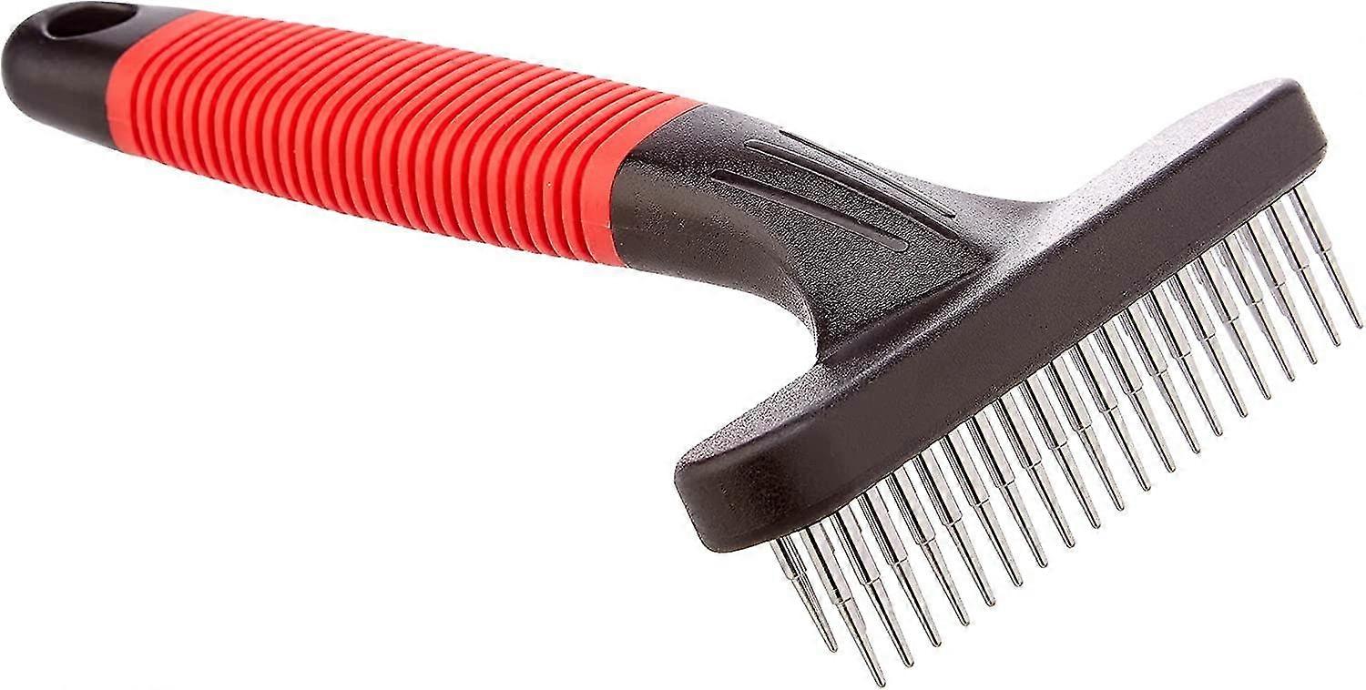 rake comb for dogs, double row of rounded rotating combs, ideal for the undercoat of medium and long haired pets, 11 x 3 x h 15.5 cm red + black bette