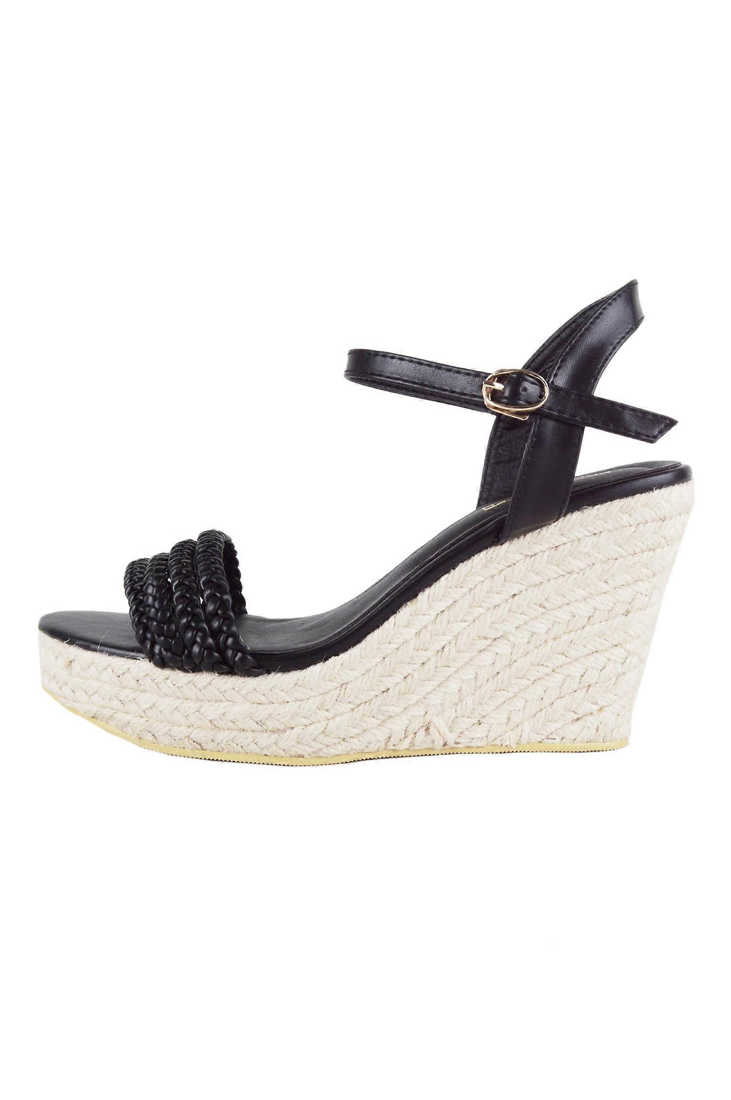 LMS Black Wedge Plaited Sandal With Rope Sole