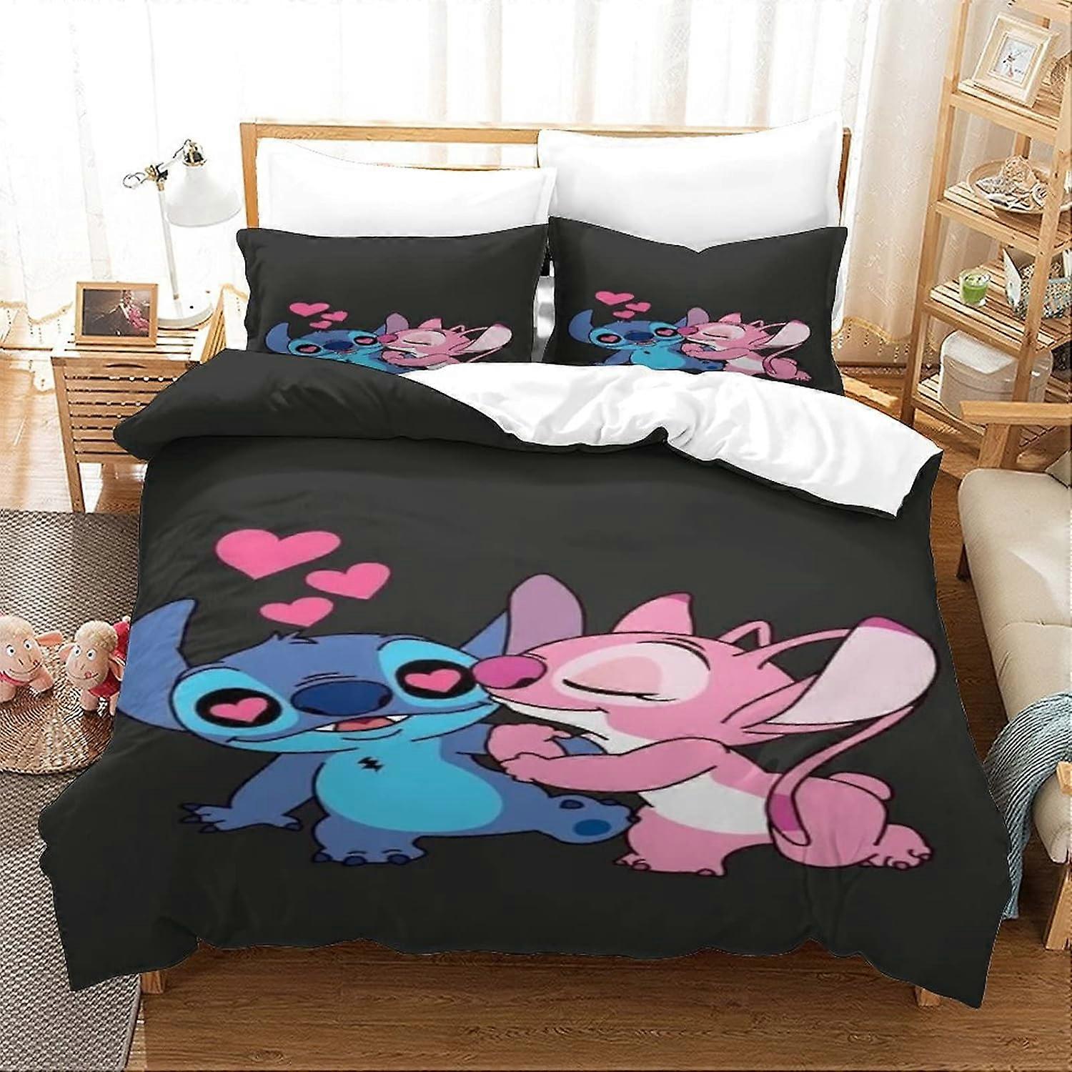Stitch Bedding Set, Soft Microfiber Duvet Cover and Pillowcases, Lilo & Stitch D Design with Zipper Closure, Animated Characters for Kids 135*200 CM