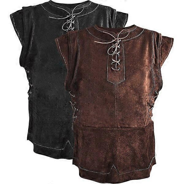 Men s Vintage Medieval Warrior Suede Jerkin Sleeveless Retro Lace Up Waistcoat Knight Cosplay Suede Leather Armor Pirate Tunic