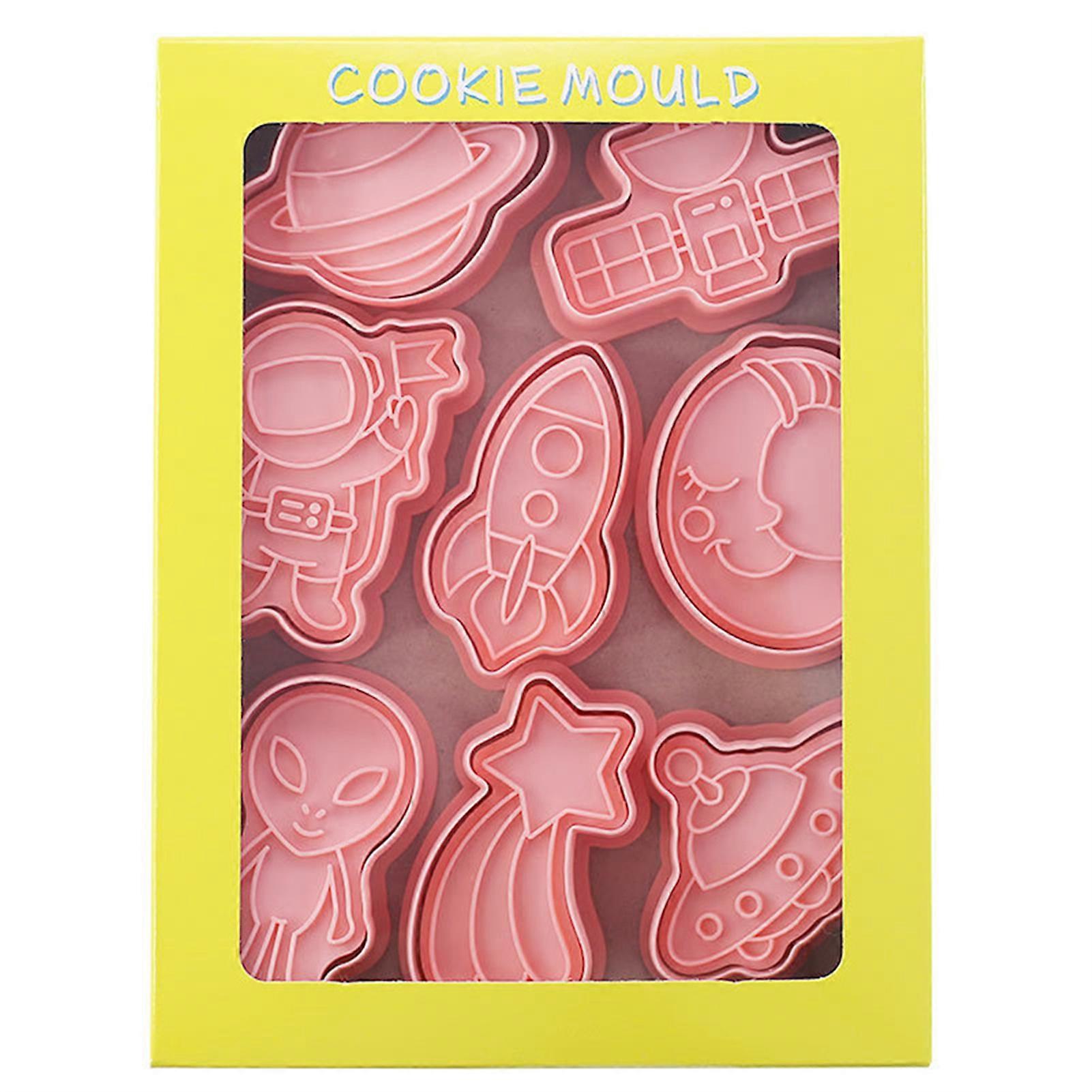 8Pcs Space Astronaut Cookie Stencil 3D Biscuits Stencil Plastic Baking Stencil