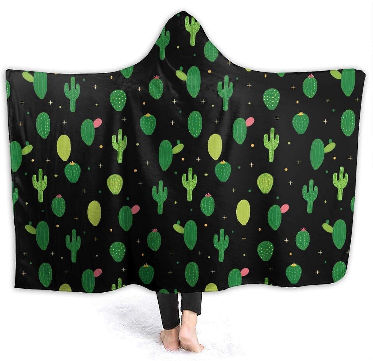 Cobertor com capuz de cacto de desenho animado Cobertor vestível de pelúcia macia Capa com capuz Poncho Capa Roupão de banho Sofá Cama de flanela para dormir 60 "X50" para T