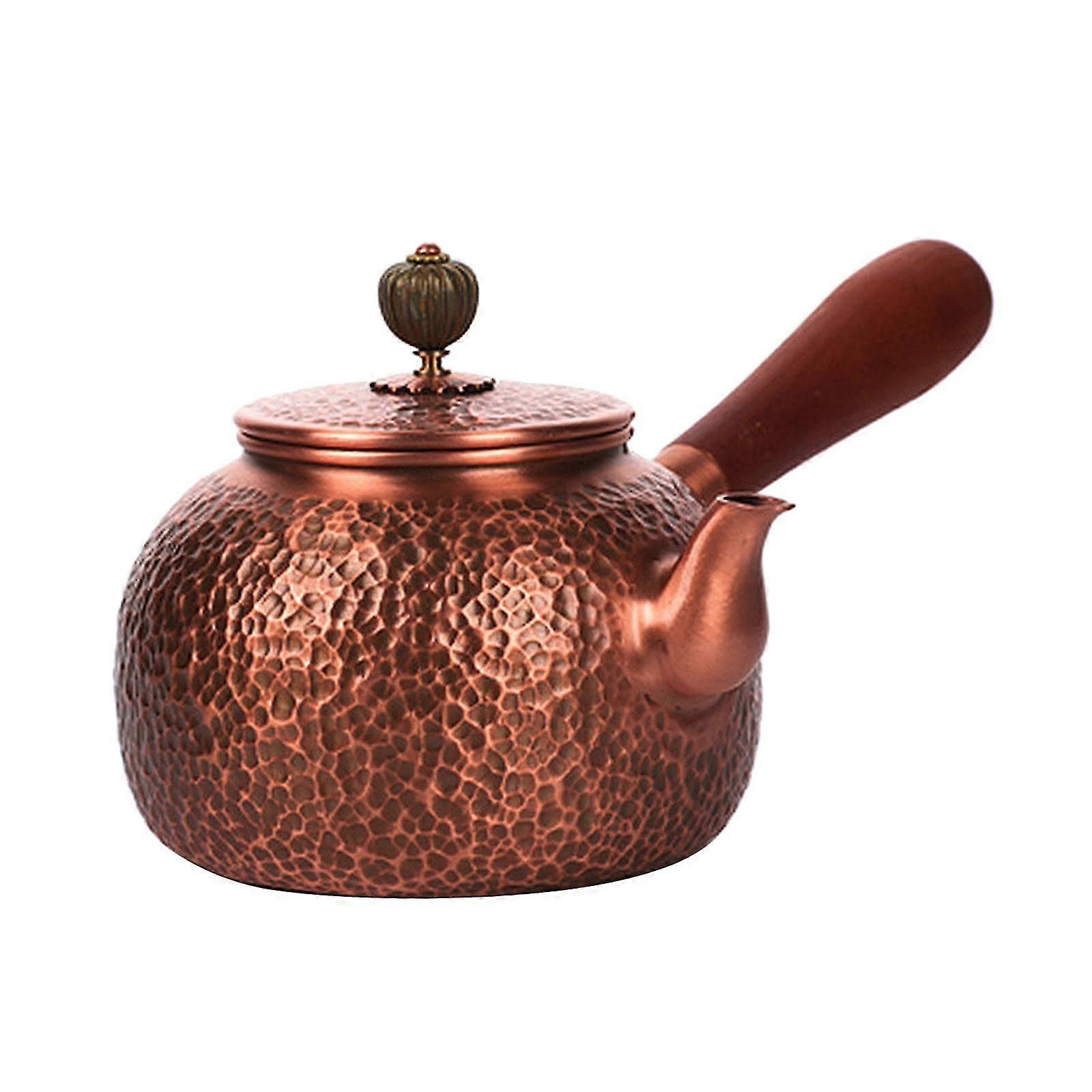 Copper Teapot Tea Kettle Hammered Durable Retro with Handle Kung Fu Tea Pot Teawear for Tea Lovers Gift Tea House Hiking Home