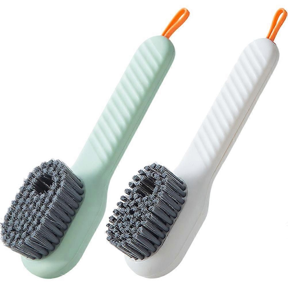 2Pcs Shoe Brush Shoe Cleaning Brush Long Handle Shoes Scrubbing Brush with Soap Dispenser Z