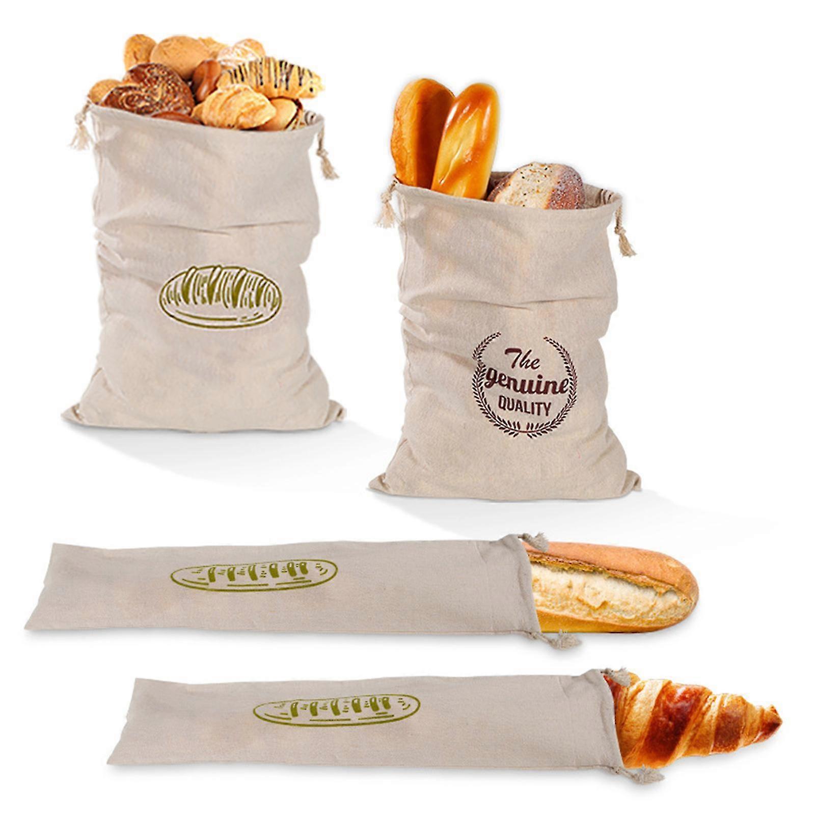 4 pcs/set Linen Bread Bags Extra Large Natural Unbleached Bread Bags Reusable Drawstring Bag for Loaf Baker
