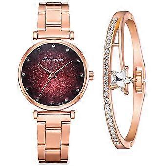Fashion Ladies Diamond Steel Band Bracelet Watch Set Elegant Geometric Bracelet