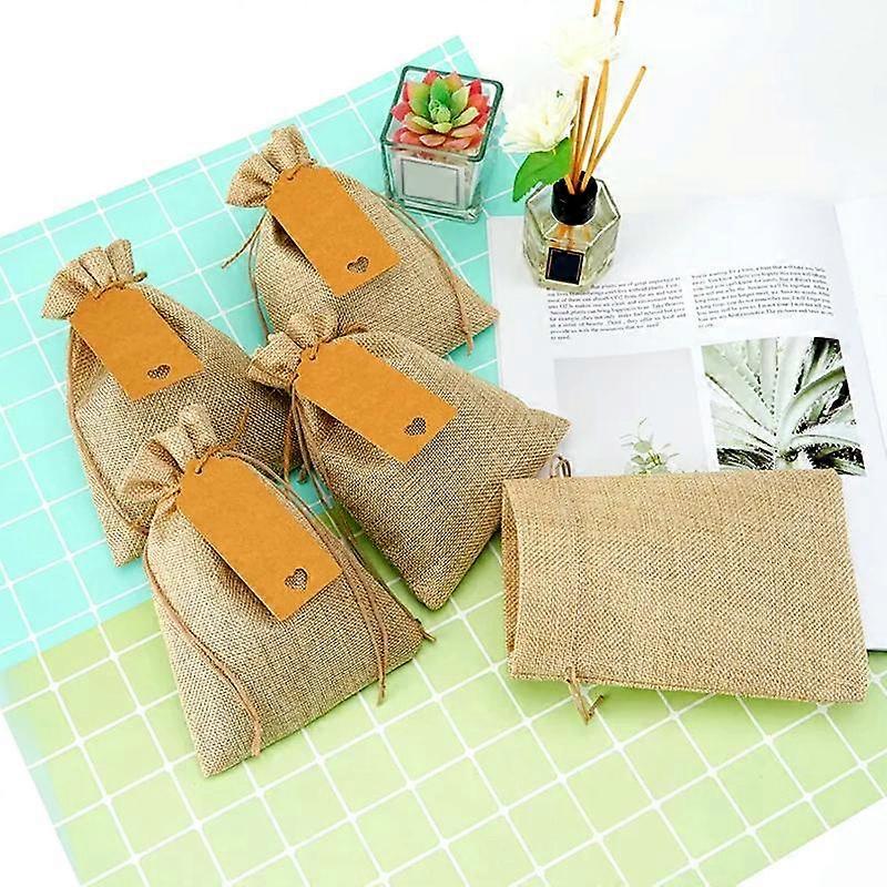 30Sets Small Premium Reusable Burlap Gift Bags With Drawstring Gift Tags String Linen Sacks