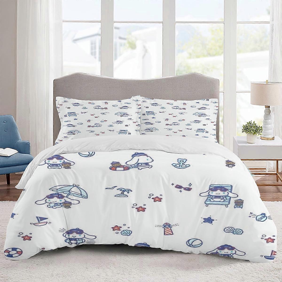 v1719 Lakan Sängkläder Cinnamoroll Sängkläder Tecknad påslakan Lätta 3-delade insatsset för barn pojkar flickor (1 påslakan och 2 kuddar
