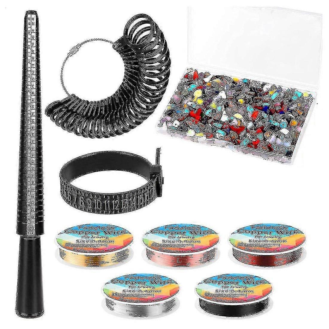 Ring Size Measuring Tools With Jewelry Wire And Crystal Stone Beads
