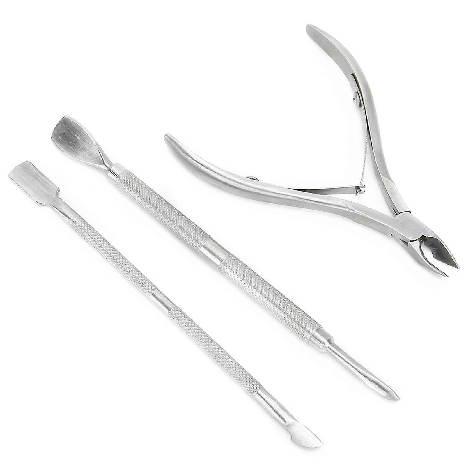3pcs Stainless Steel Cuticle Nippers Dead Skin Removal Steel Pusher Manicure Tool Set