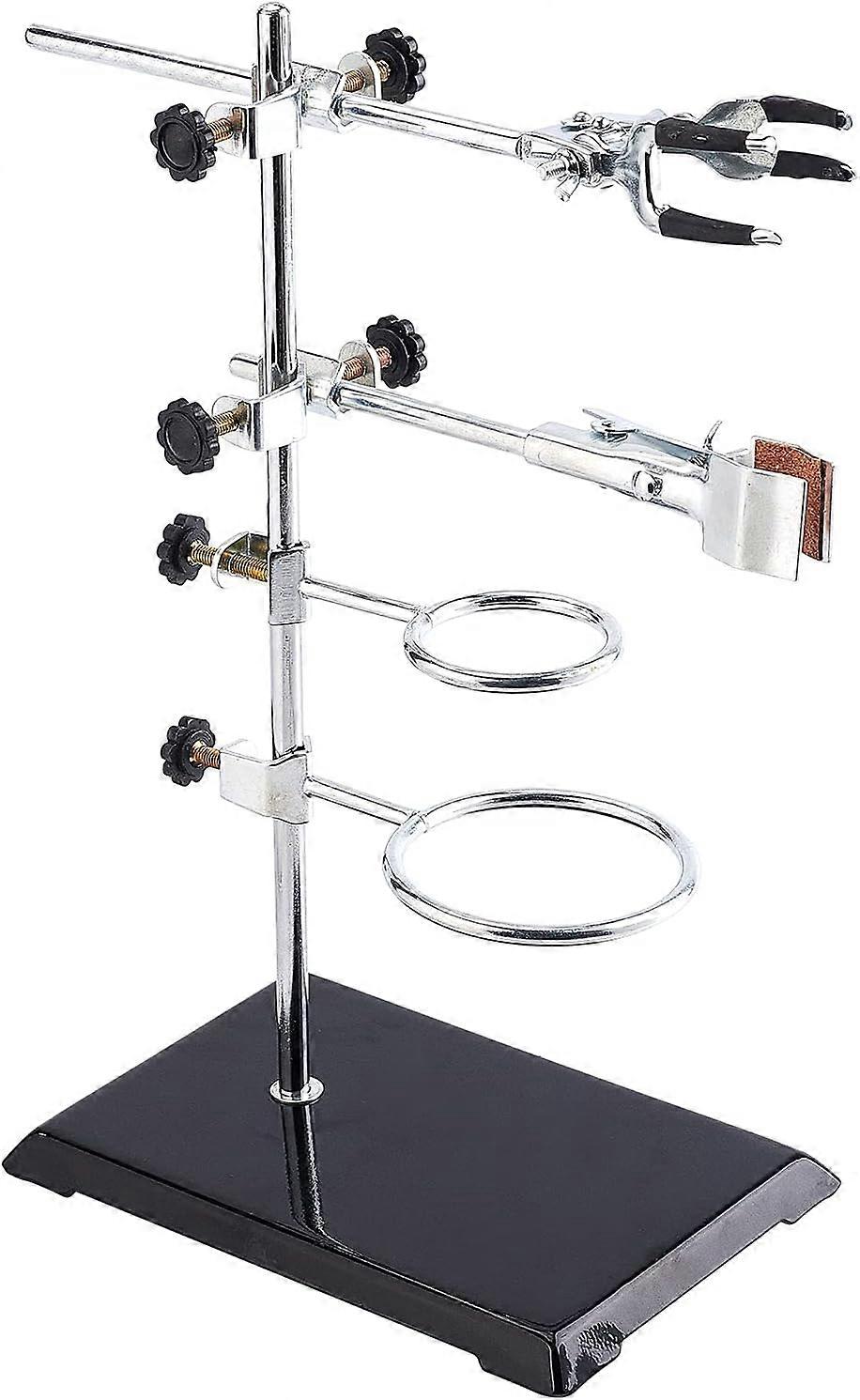 Laboratory Grade Stand Support Set with Coated Base (8.3"x5.4") Rod (Length 13.8") 2 Retort Rings One Flask Clamp One Clamp Retort Jaw and One Lab Fin