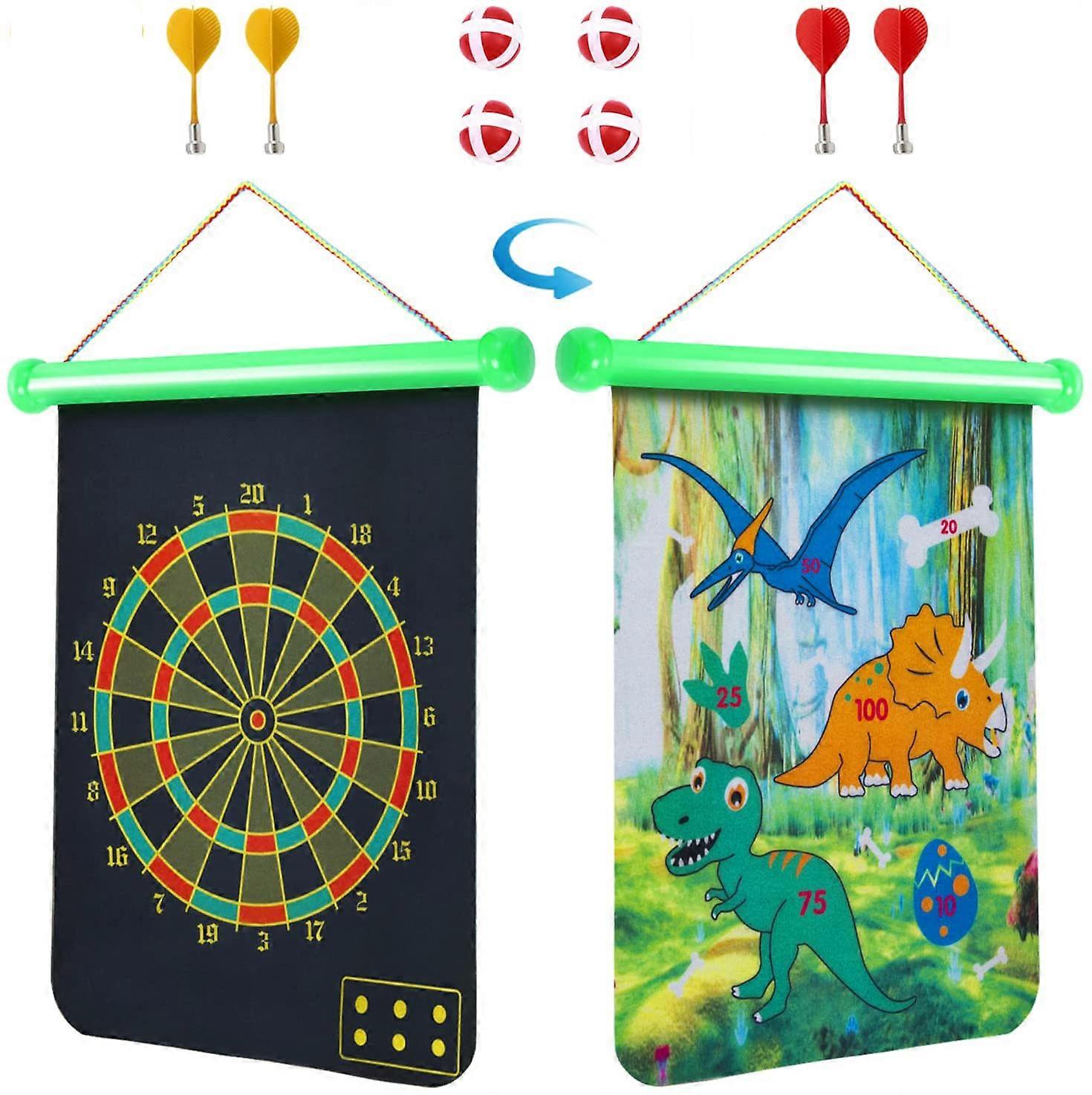 Magnetic Dart Board, Double-Sided Safe Dart Board Set with 4 Magnetic Darts and 4 Sticky Balls, Indoor Outdoor Magnet Dart Board Game for Kids and Adu