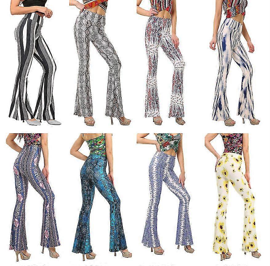 Imprimé femme Stretch Bell Bottom Flare Pantalon Palazzo Pantalon